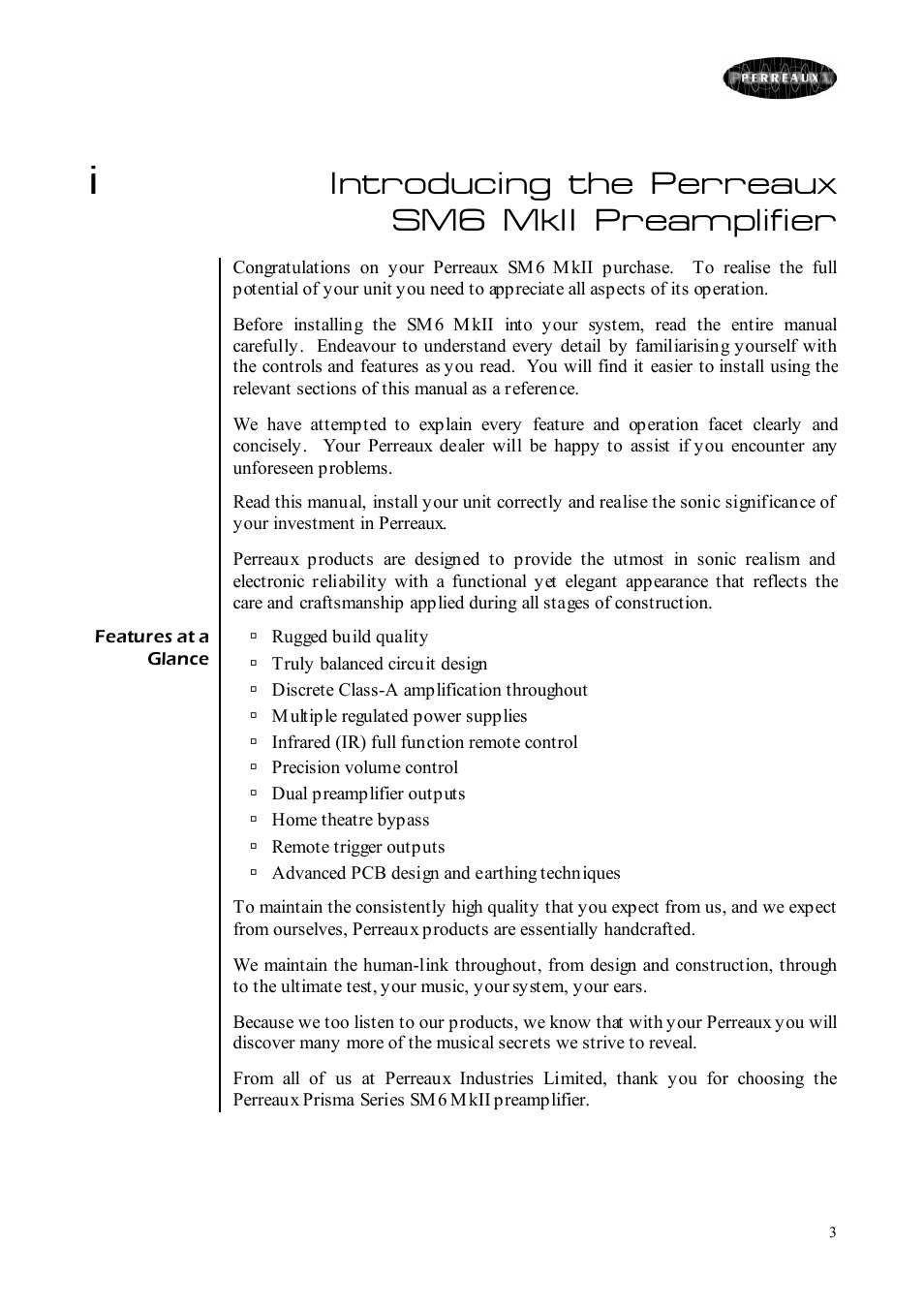 Introducing the perreaux sm6 mkii preamplifier | Perreaux SM6 MKII User Manual | Page 3 / 37