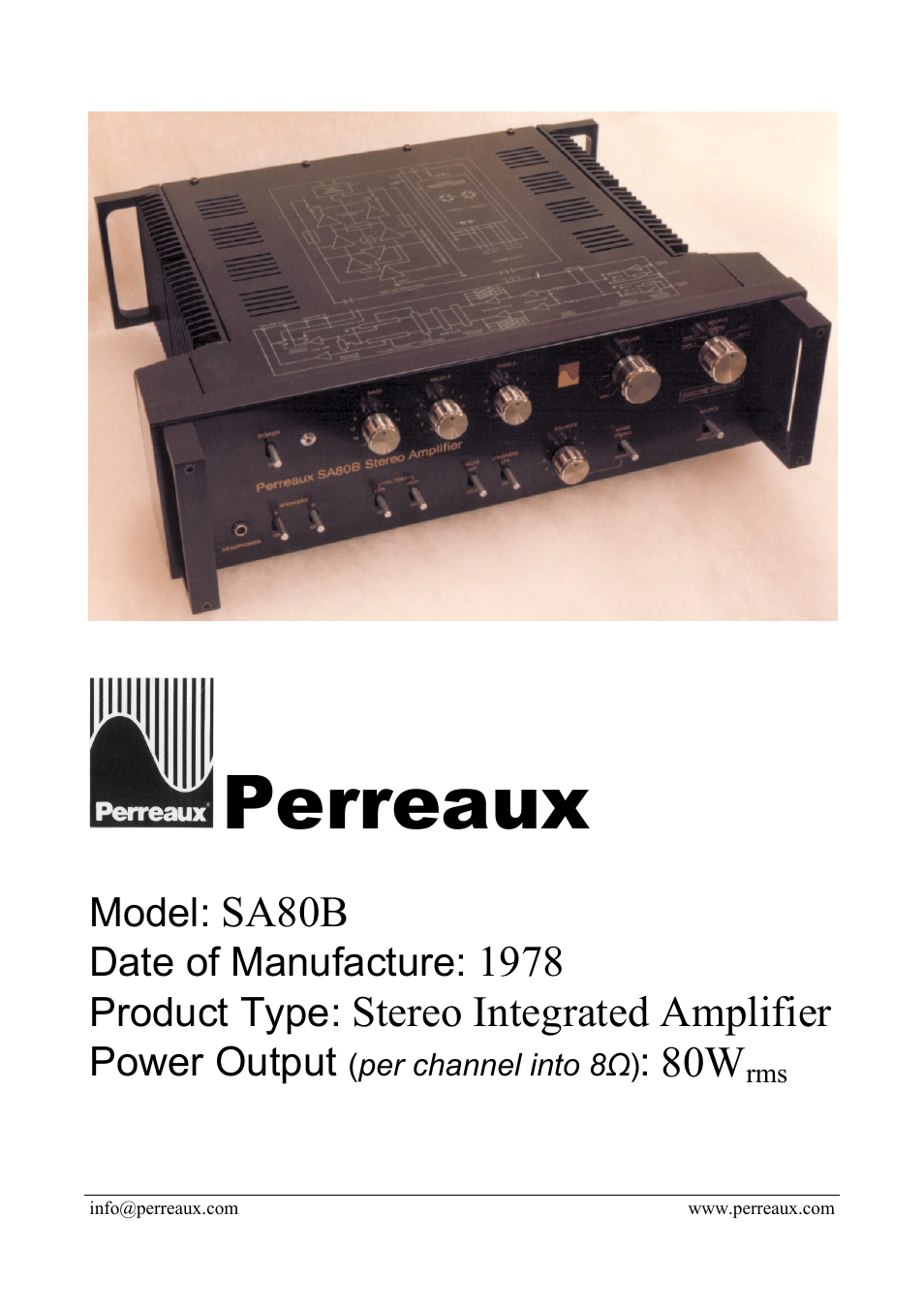 Perreaux SA80B User Manual | 2 pages