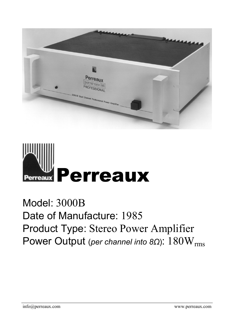 Perreaux 3000B User Manual | 2 pages