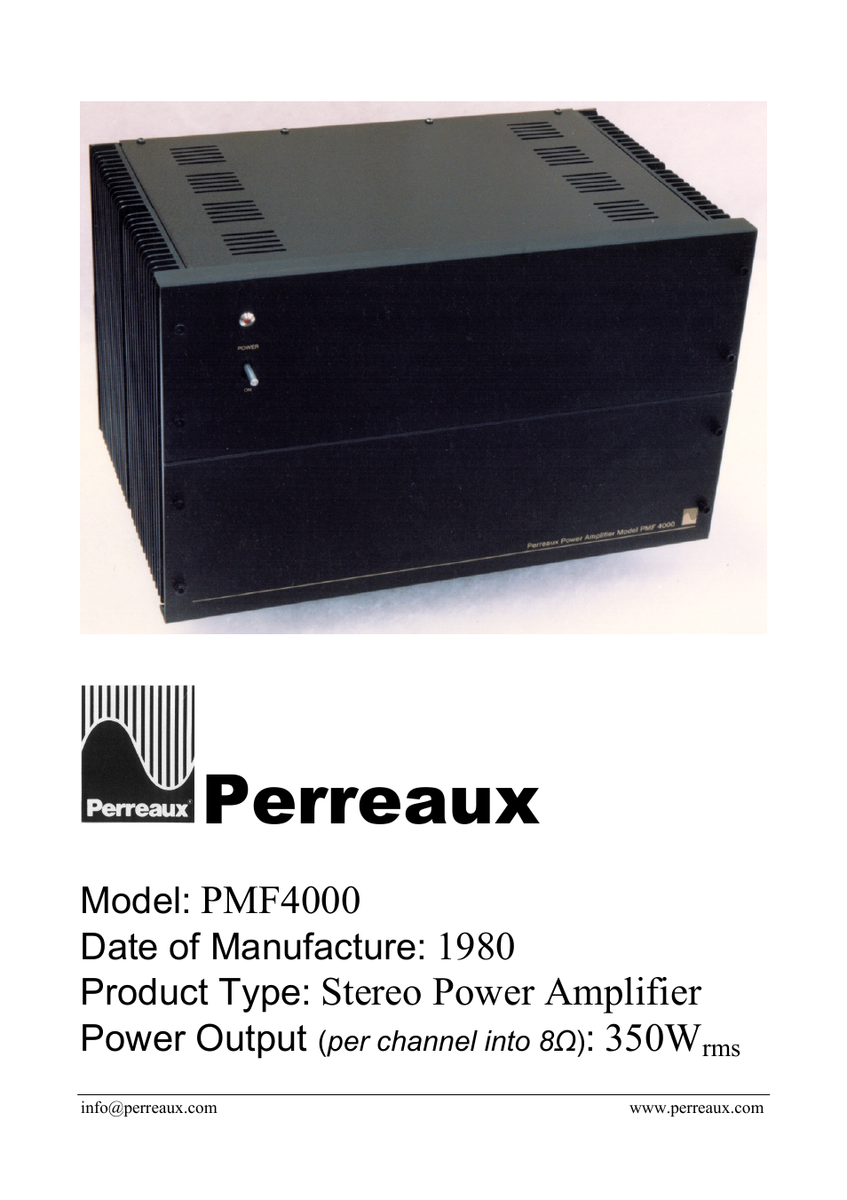 Perreaux PMF4000 User Manual | 2 pages