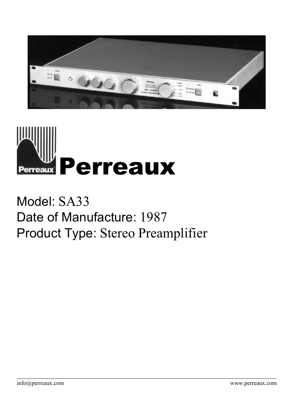 Perreaux SA33 User Manual | 2 pages