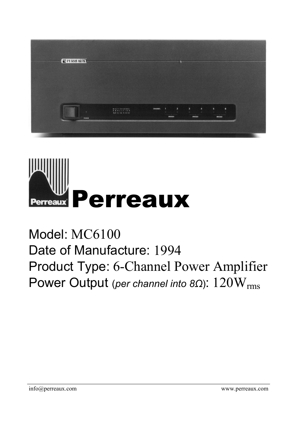 Perreaux MC6100 User Manual | 2 pages