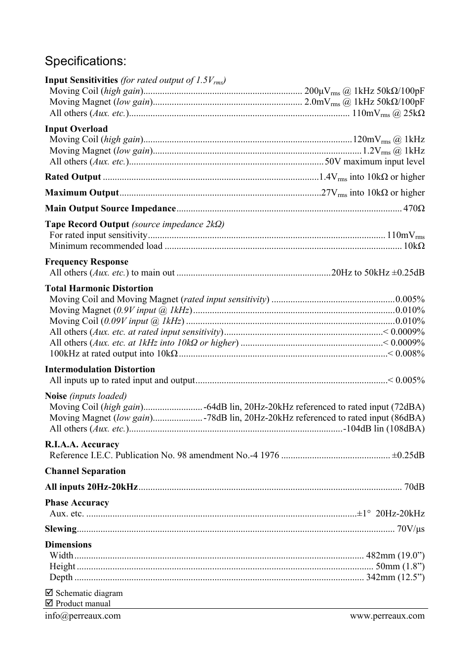 Specifications | Perreaux SM2 User Manual | Page 2 / 2