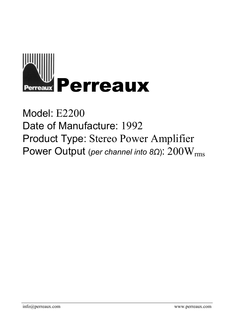 Perreaux E2200 User Manual | 2 pages