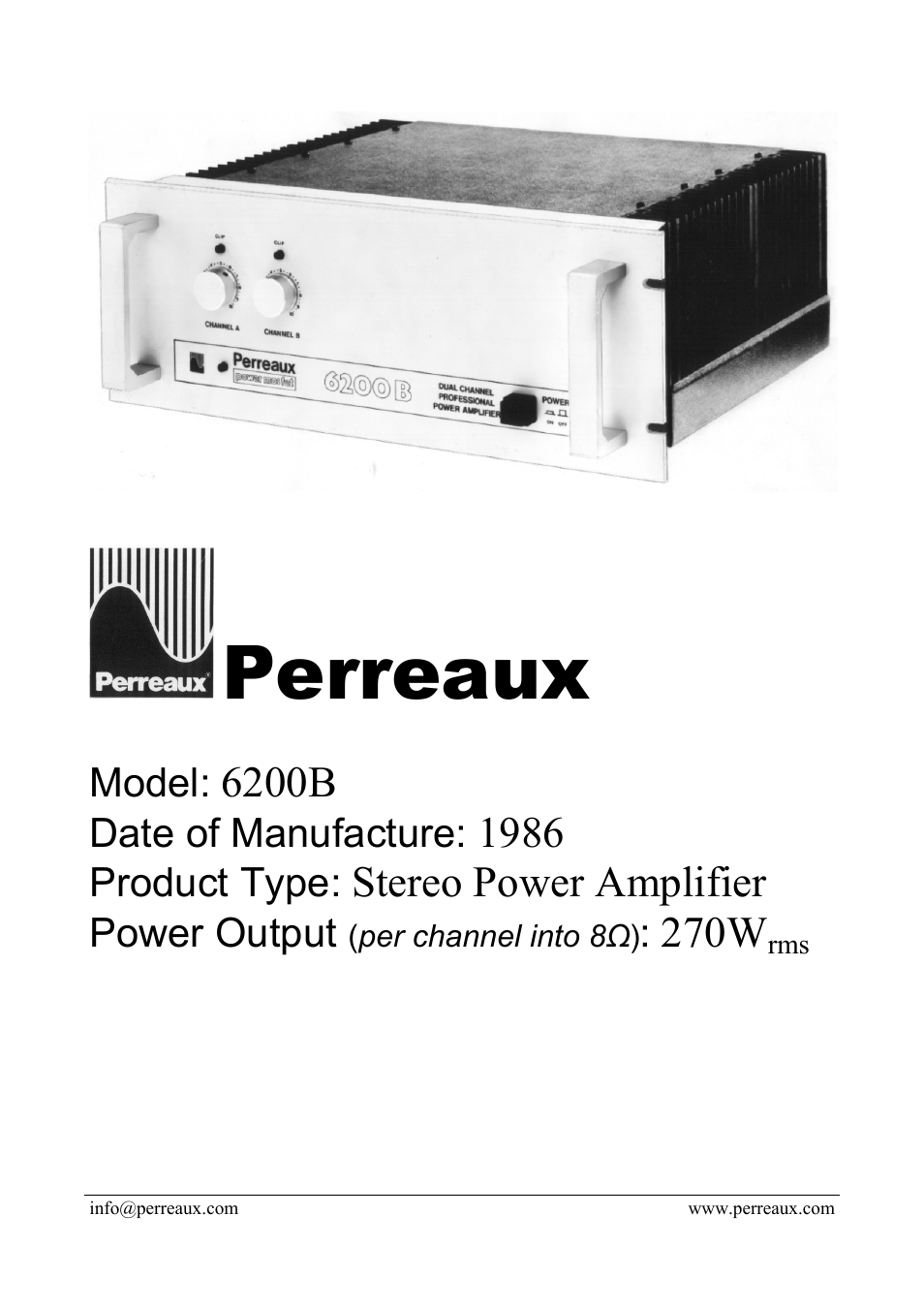 Perreaux 6200B User Manual | 2 pages