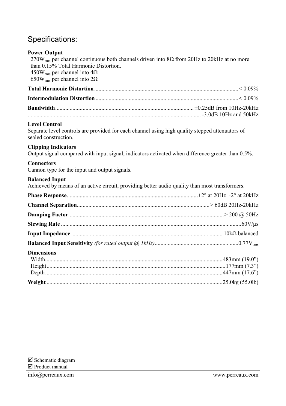 Specifications | Perreaux 6200B User Manual | Page 2 / 2