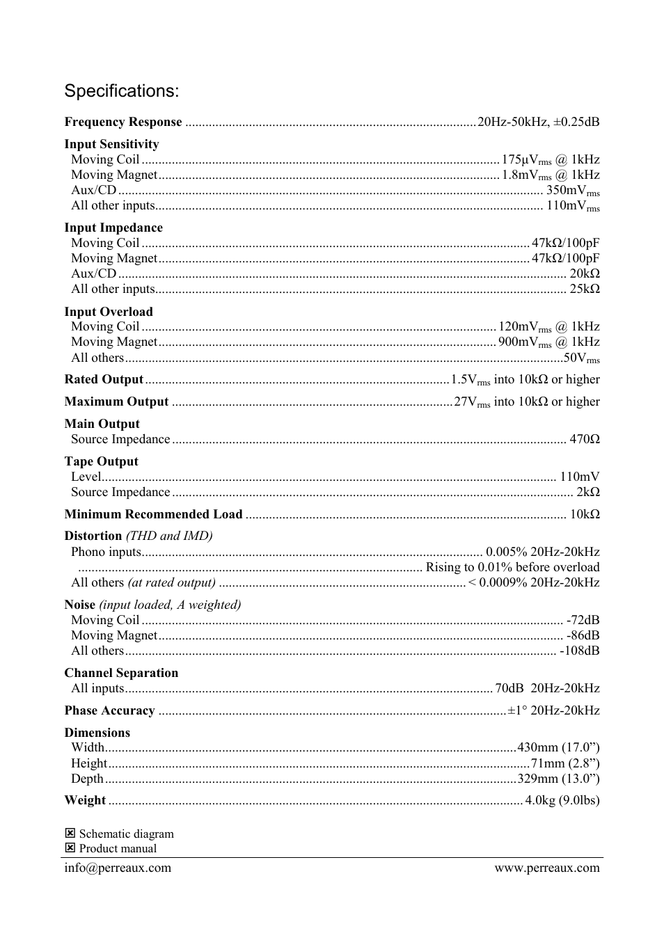 Specifications | Perreaux SM4 User Manual | Page 2 / 2