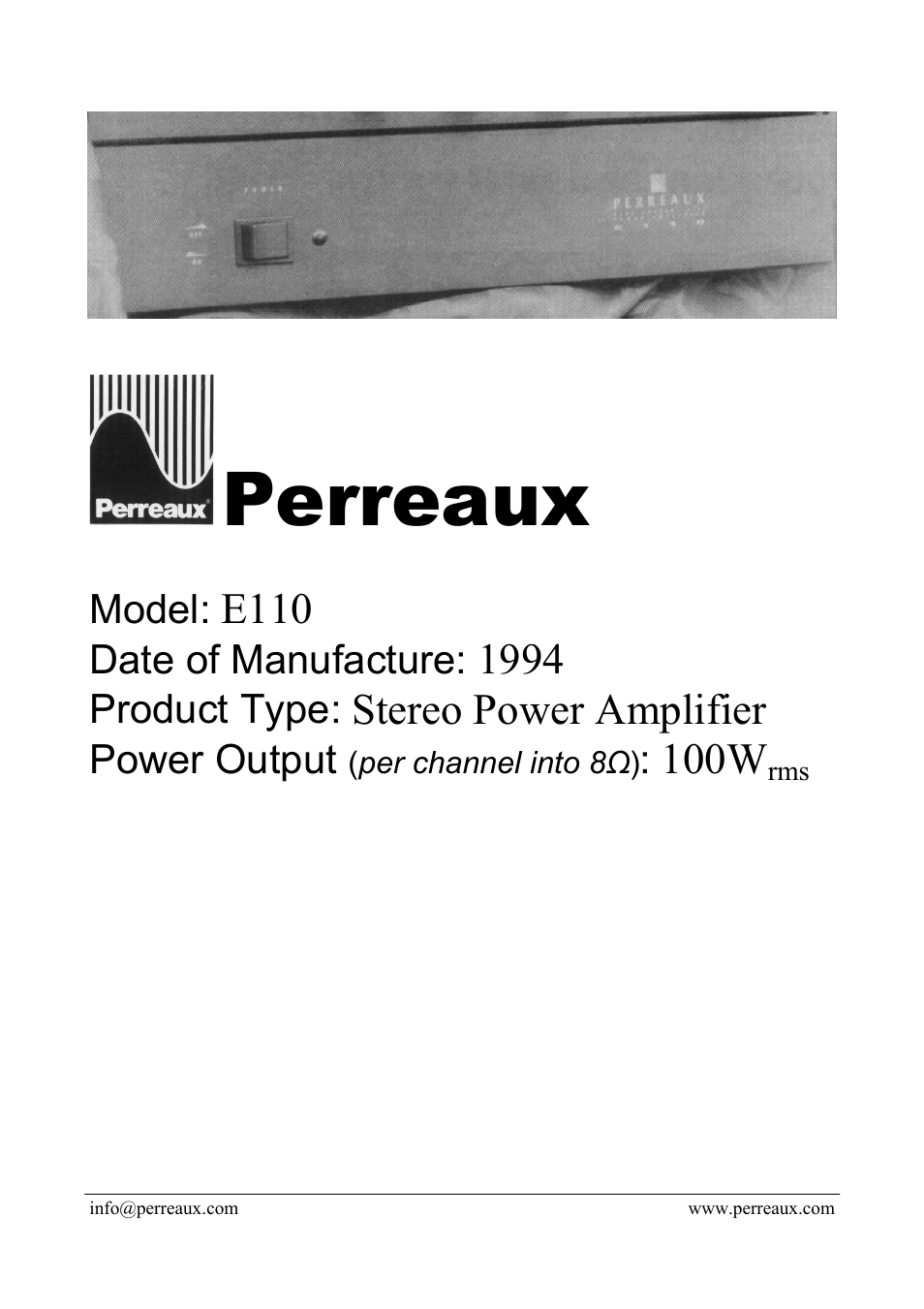 Perreaux E110 User Manual | 2 pages