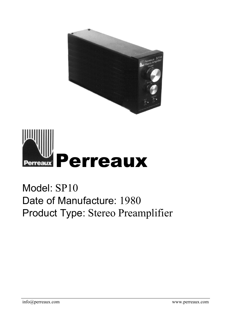 Perreaux SP10 User Manual | 2 pages