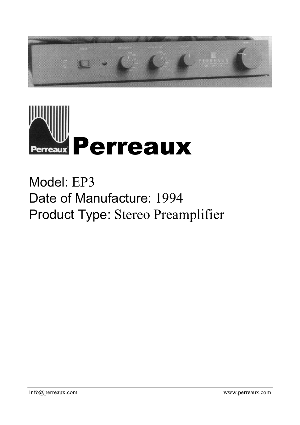 Perreaux EP3 User Manual | 2 pages