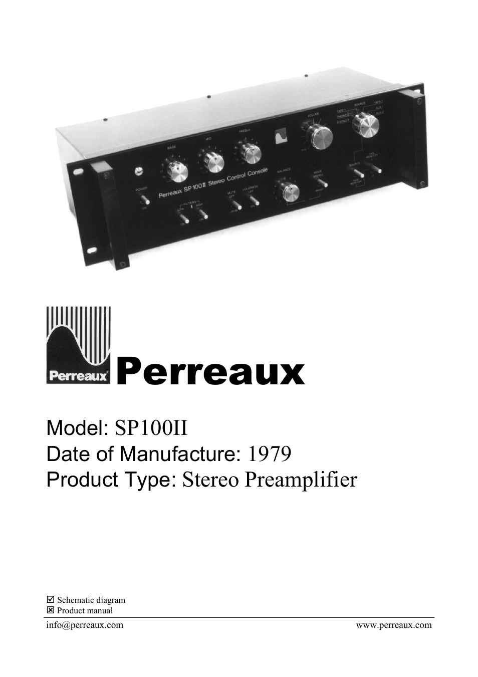 Perreaux SP100II User Manual | 1 page