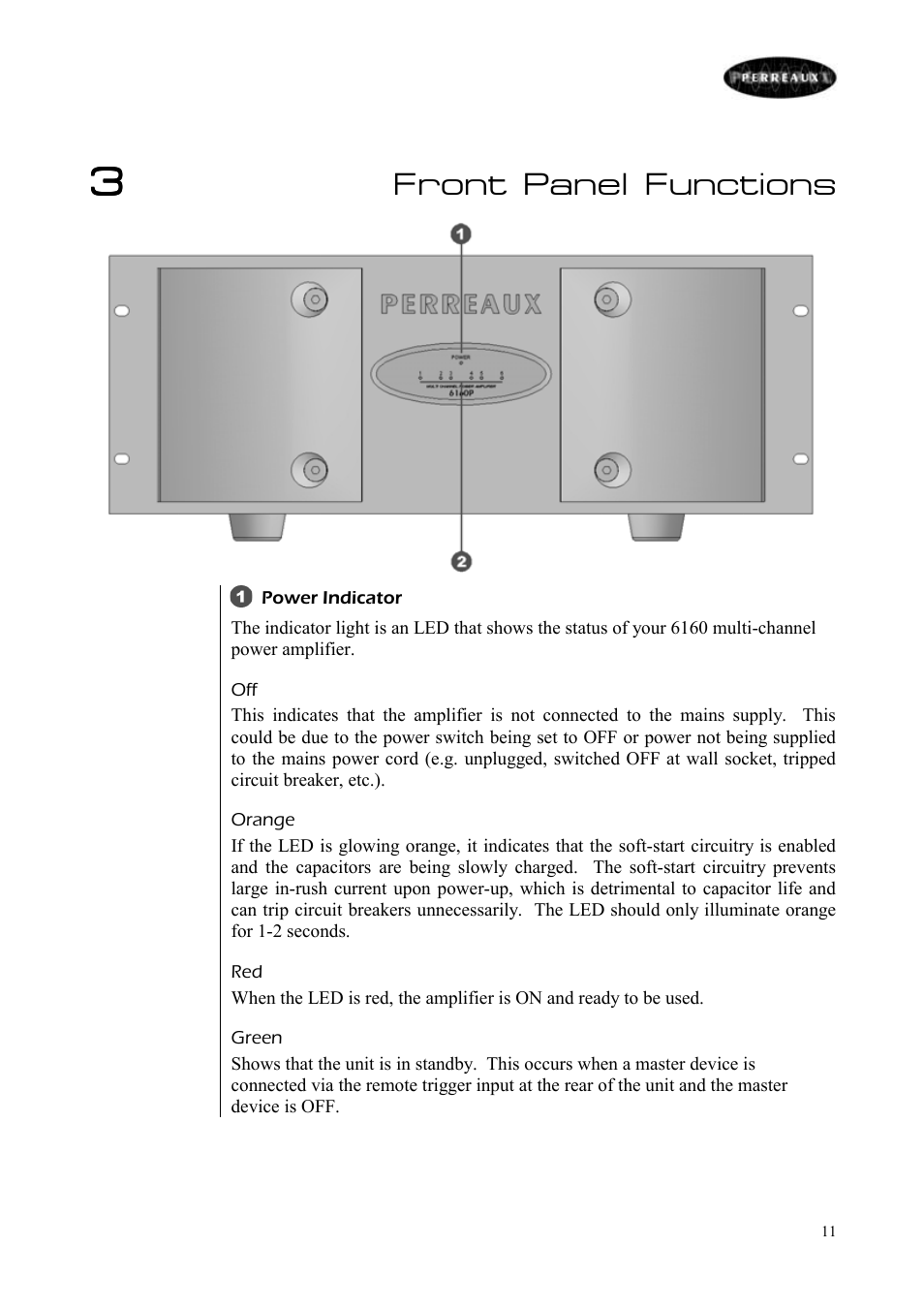 Front panel functions | Perreaux 6160/P User Manual | Page 12 / 42