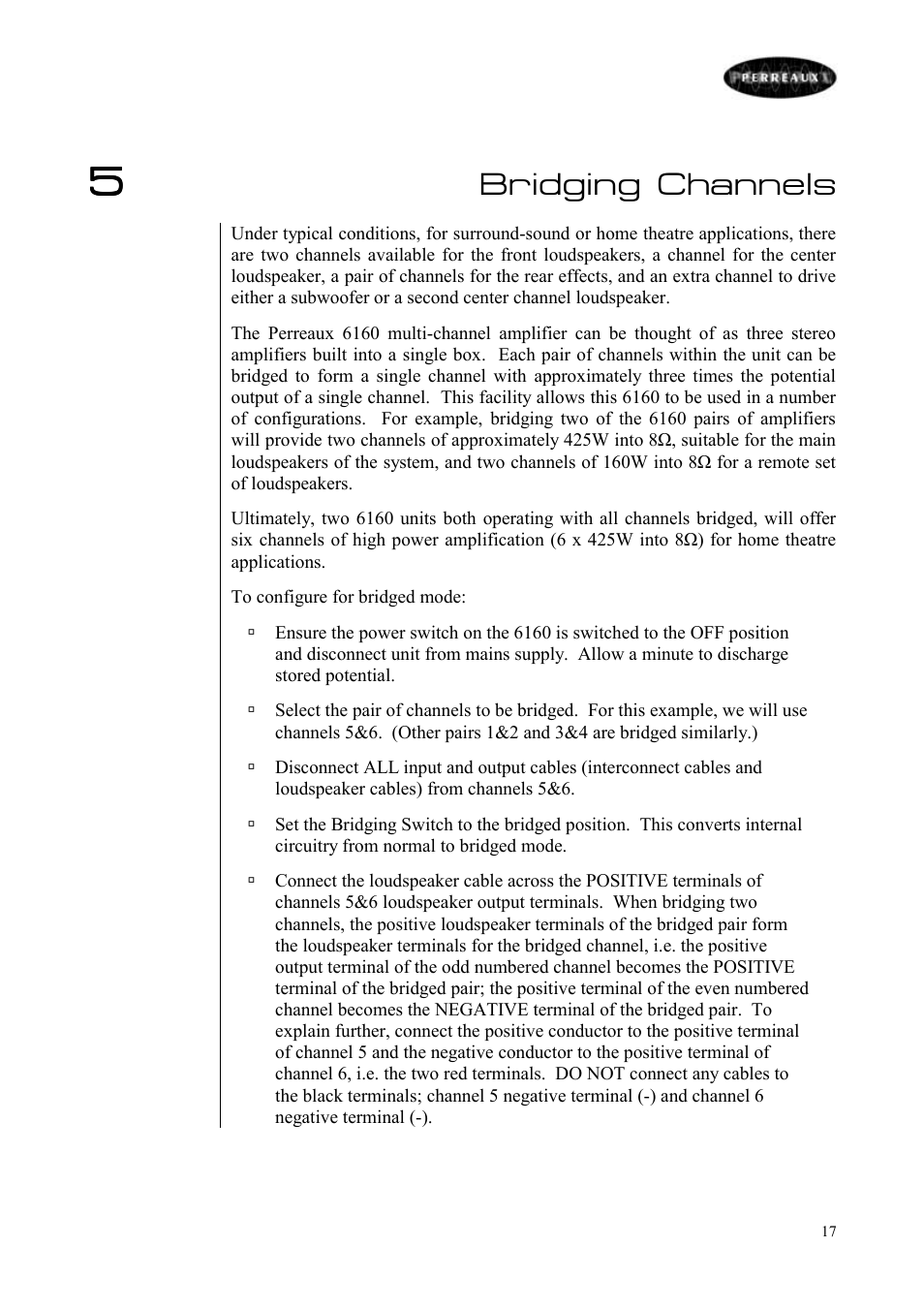 Bridging channels | Perreaux 6160/P User Manual | Page 18 / 42