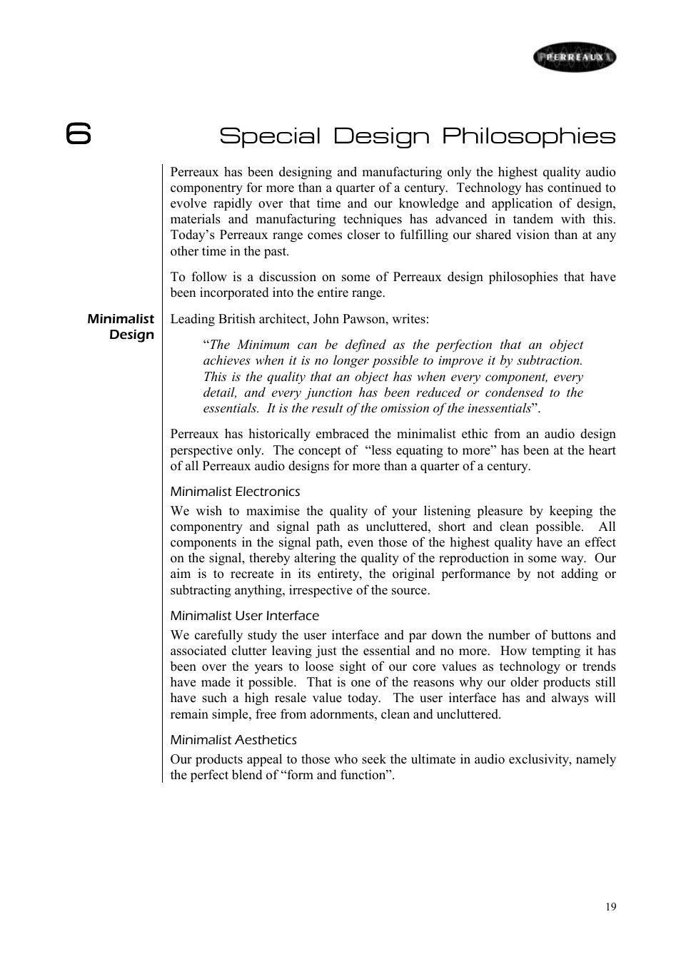 Special design philosophies | Perreaux 6160/P User Manual | Page 20 / 42