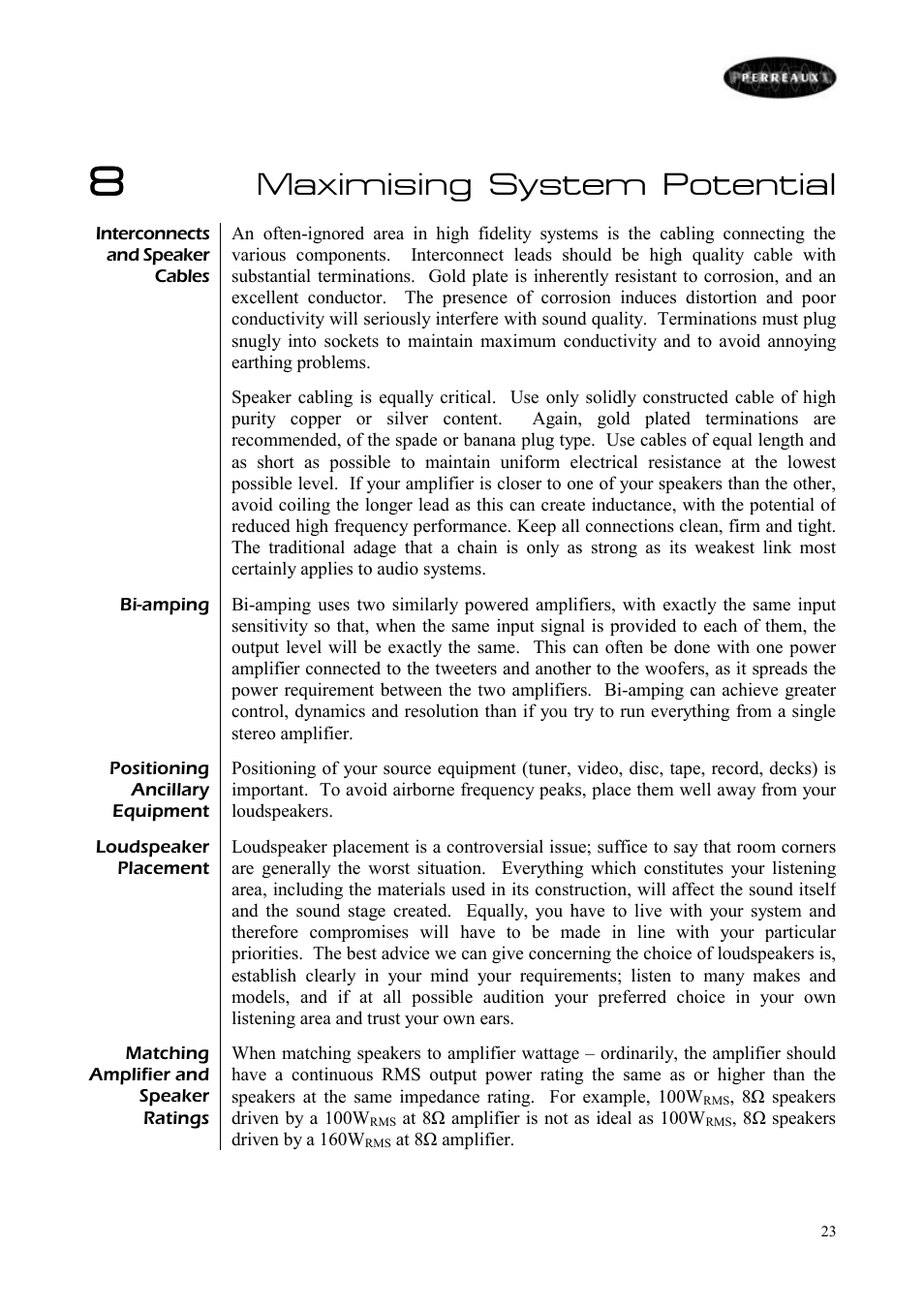 Maximising system potential | Perreaux 6160/P User Manual | Page 24 / 42