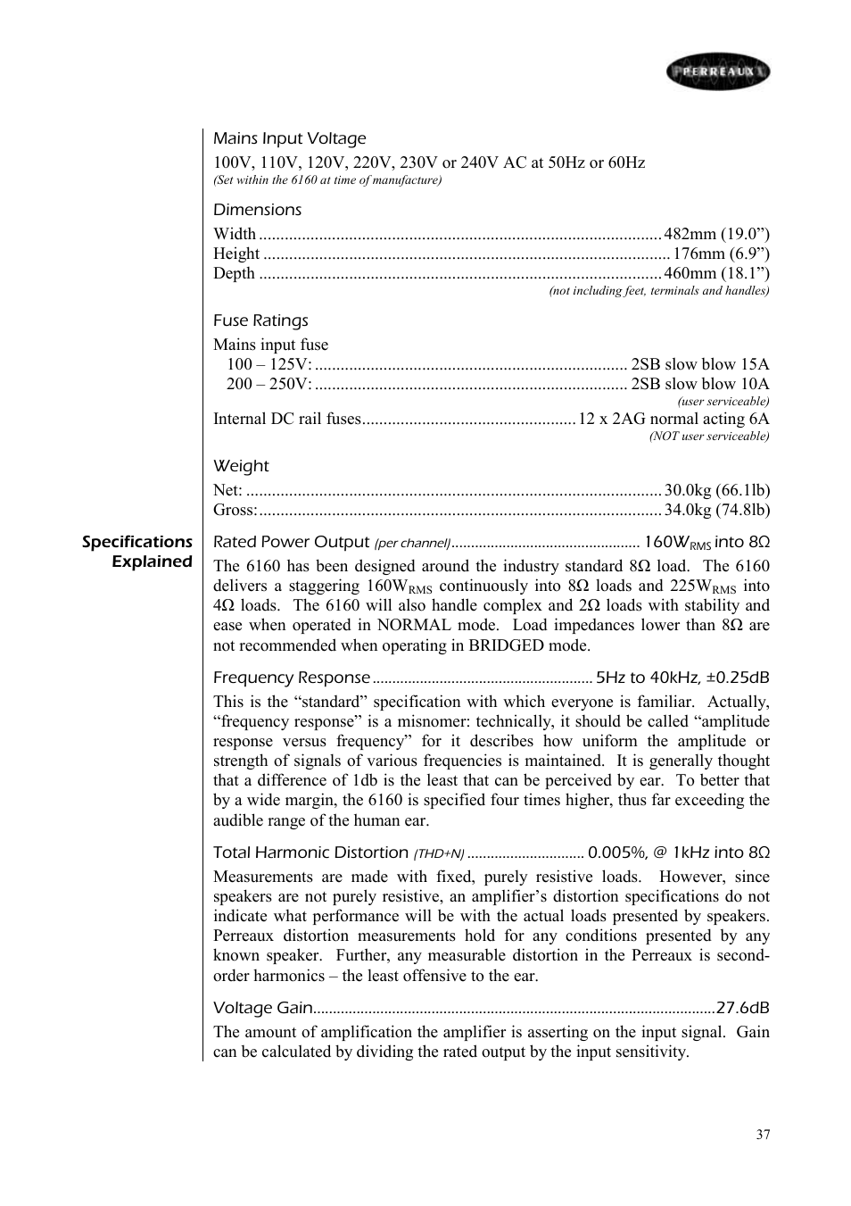 Perreaux 6160/P User Manual | Page 38 / 42