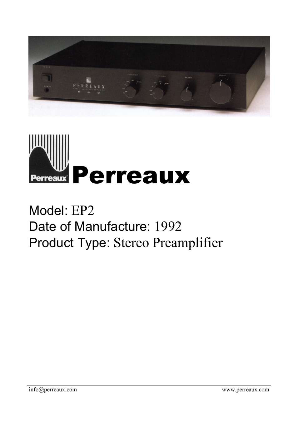 Perreaux EP2 User Manual | 2 pages