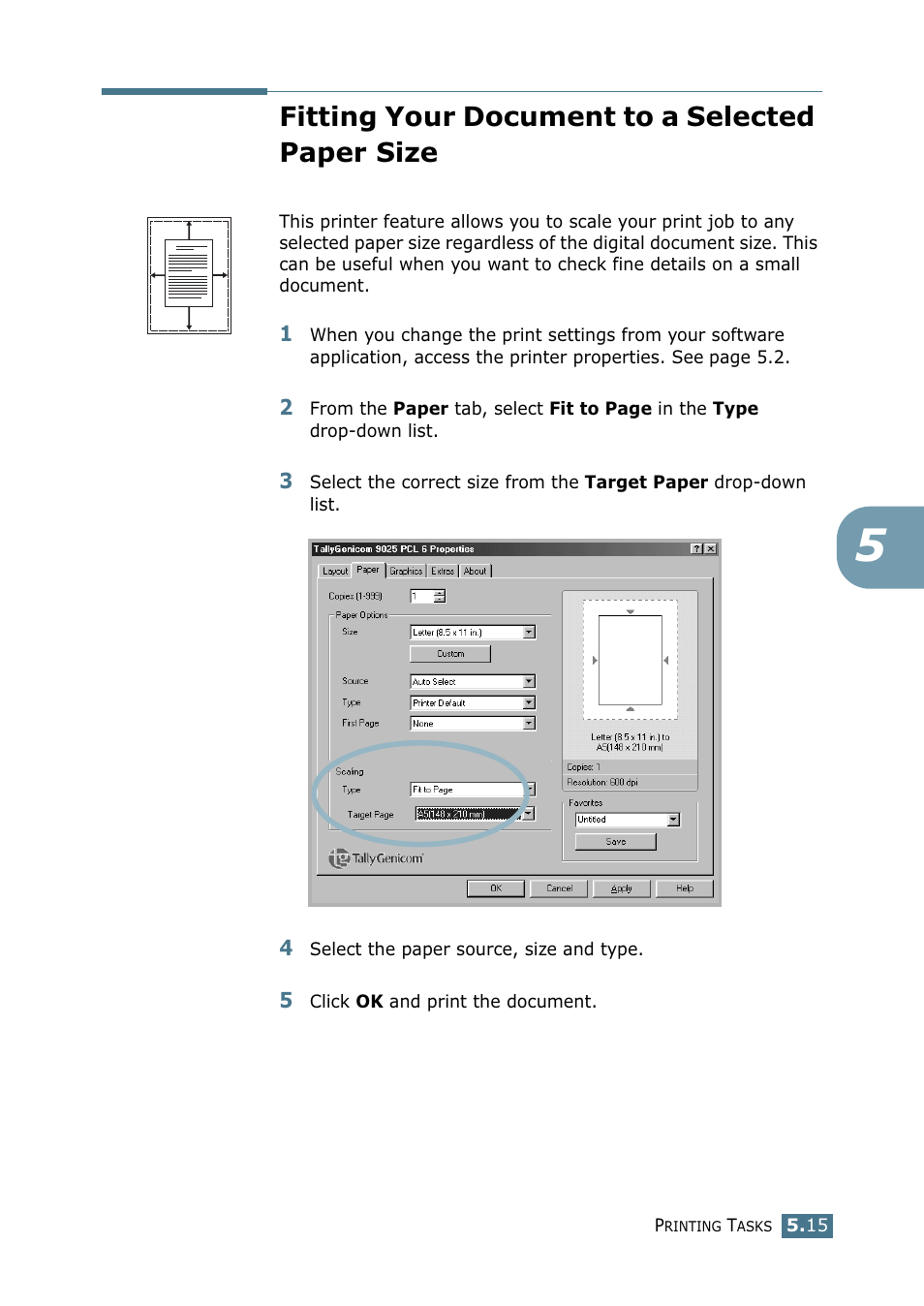 Fitting your document to a selected paper size | Tally Genicom Tally Mono Laser 9025N User Manual | Page 102 / 214