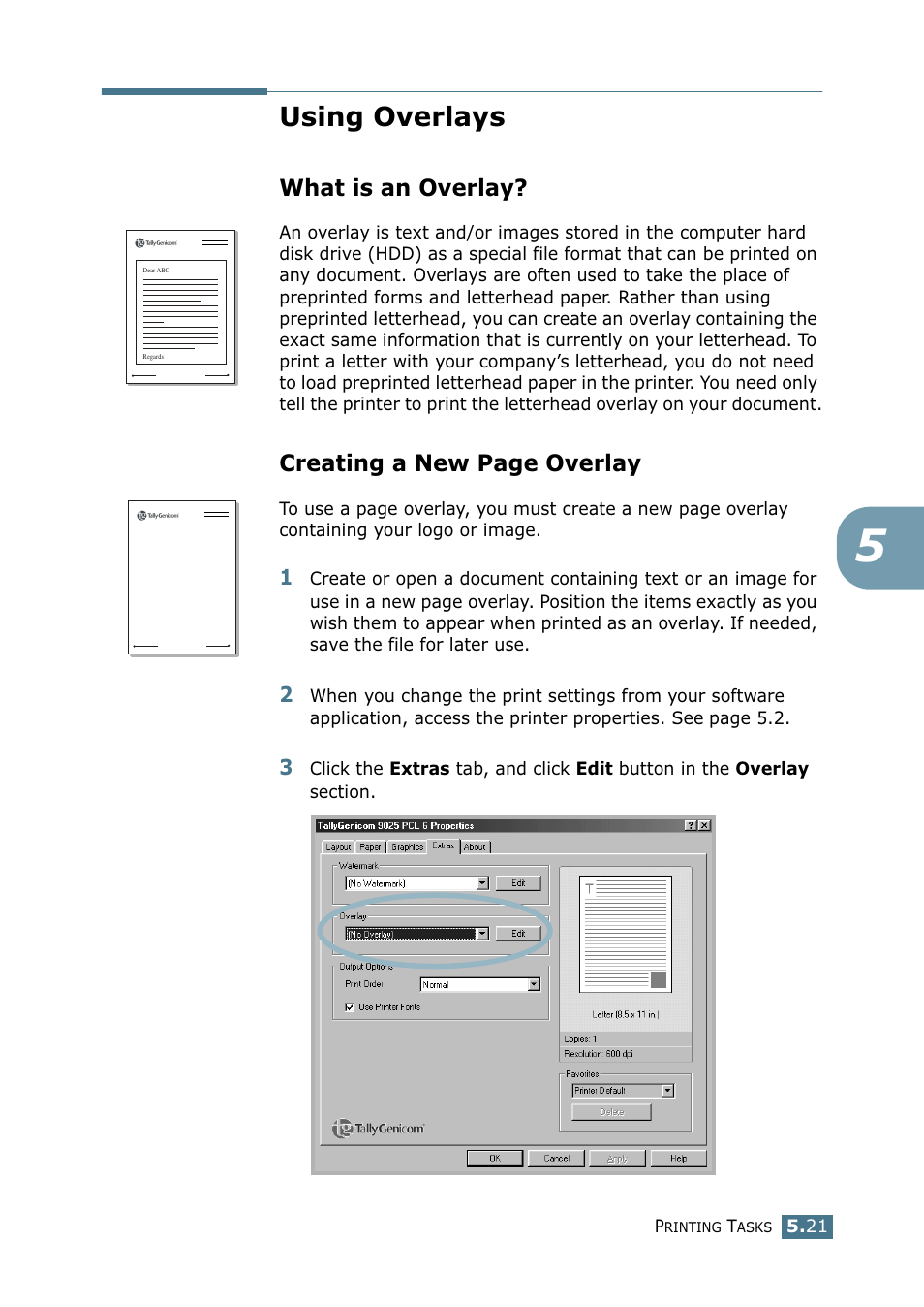 Using overlays, What is an overlay, Creating a new page overlay | Tally Genicom Tally Mono Laser 9025N User Manual | Page 108 / 214