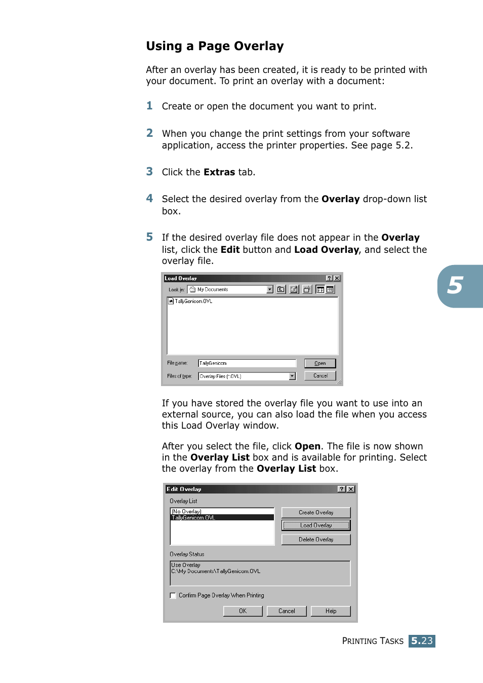 Using a page overlay | Tally Genicom Tally Mono Laser 9025N User Manual | Page 110 / 214