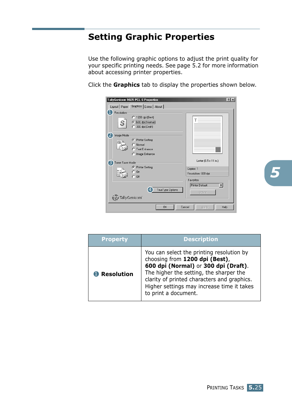 Setting graphic properties | Tally Genicom Tally Mono Laser 9025N User Manual | Page 112 / 214