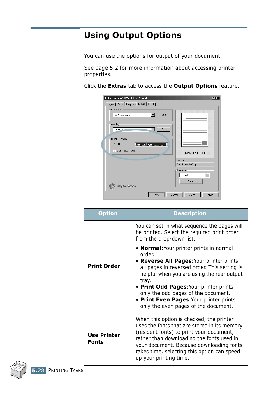 Using output options | Tally Genicom Tally Mono Laser 9025N User Manual | Page 115 / 214