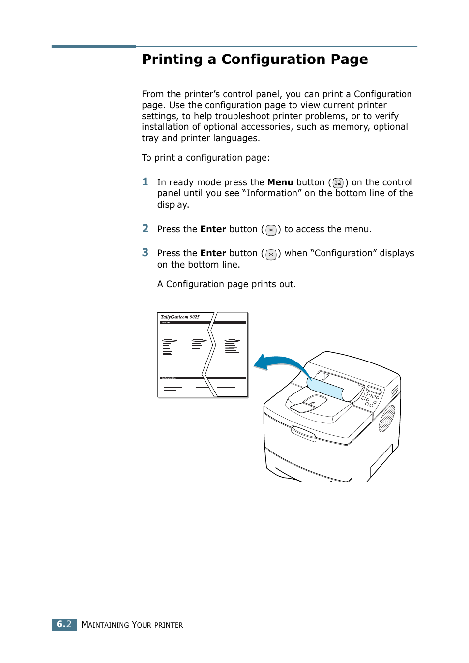 Printing a configuration page | Tally Genicom Tally Mono Laser 9025N User Manual | Page 117 / 214