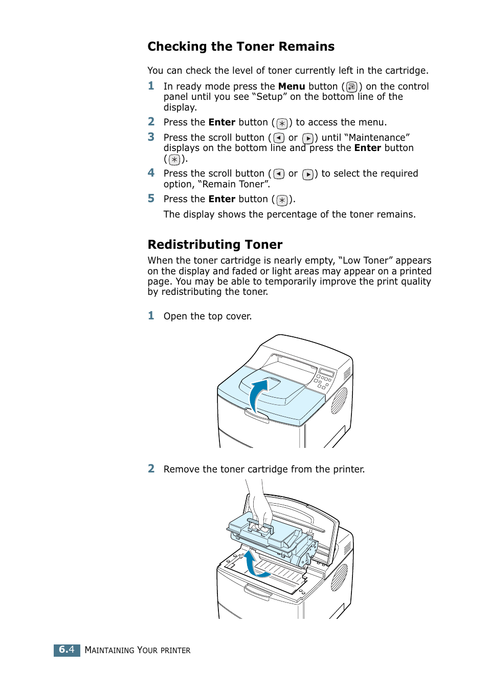 Checking the toner remains, Redistributing toner, Checking the toner remains redistributing toner | Tally Genicom Tally Mono Laser 9025N User Manual | Page 119 / 214