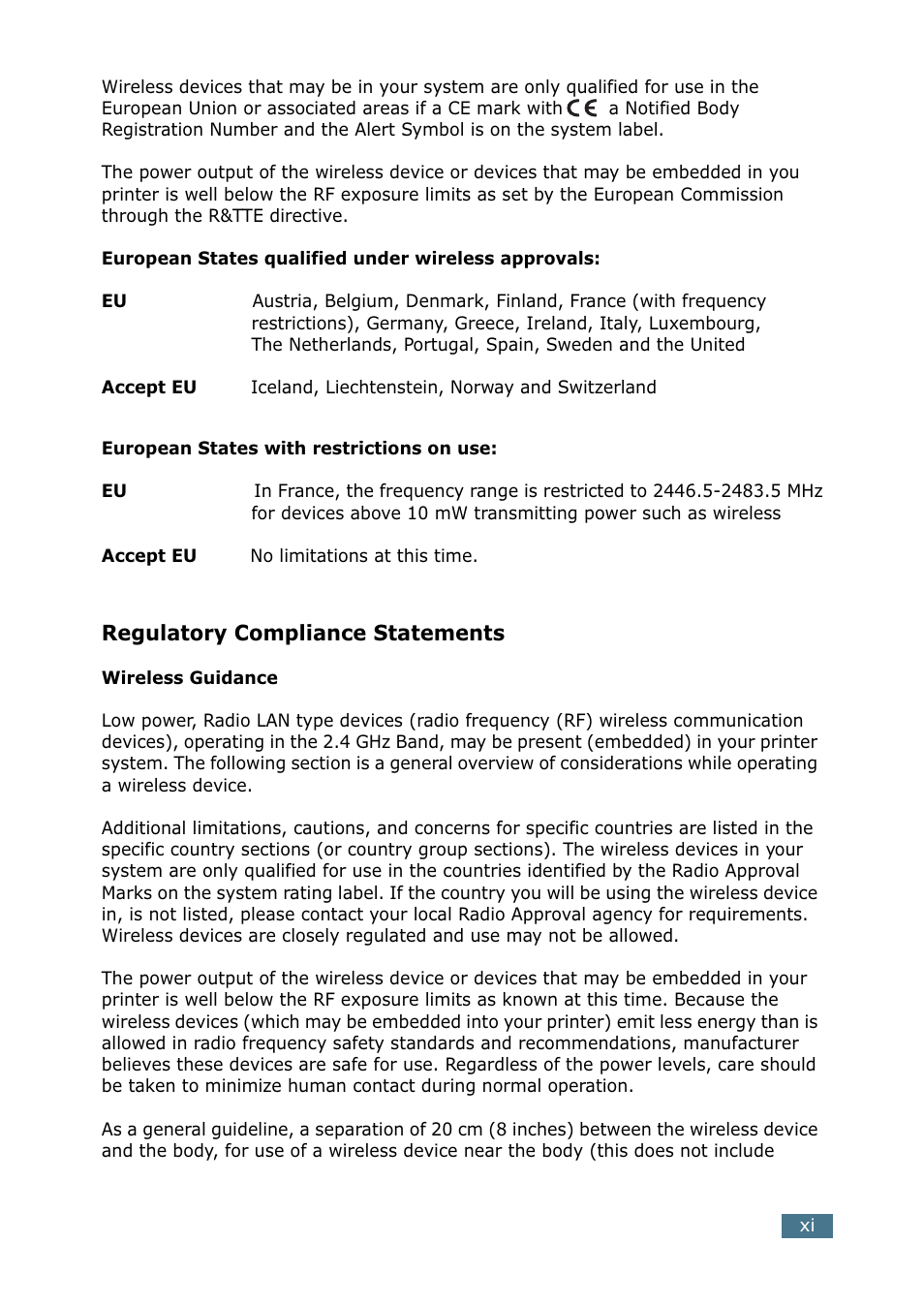 Regulatory compliance statements | Tally Genicom Tally Mono Laser 9025N User Manual | Page 12 / 214