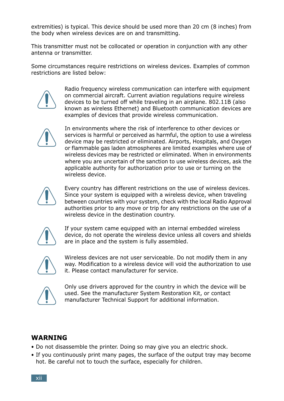 Warning | Tally Genicom Tally Mono Laser 9025N User Manual | Page 13 / 214