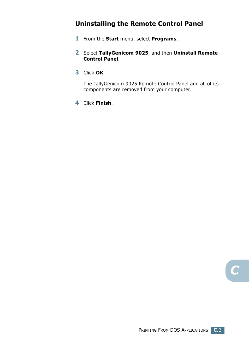 Uninstalling the remote control panel | Tally Genicom Tally Mono Laser 9025N User Manual | Page 166 / 214