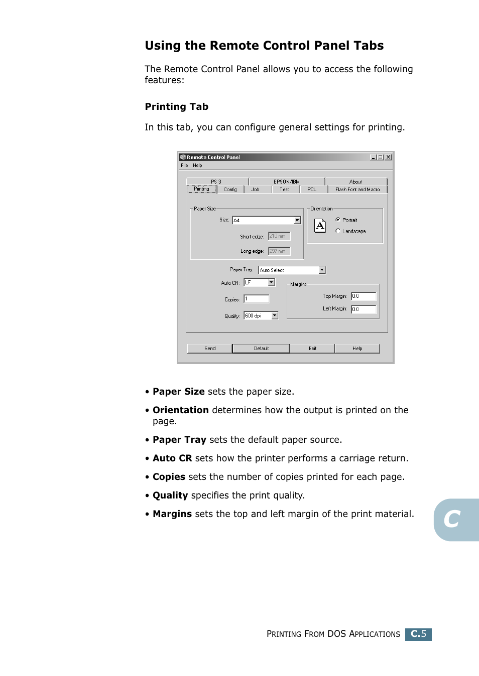 Using the remote control panel tabs | Tally Genicom Tally Mono Laser 9025N User Manual | Page 168 / 214