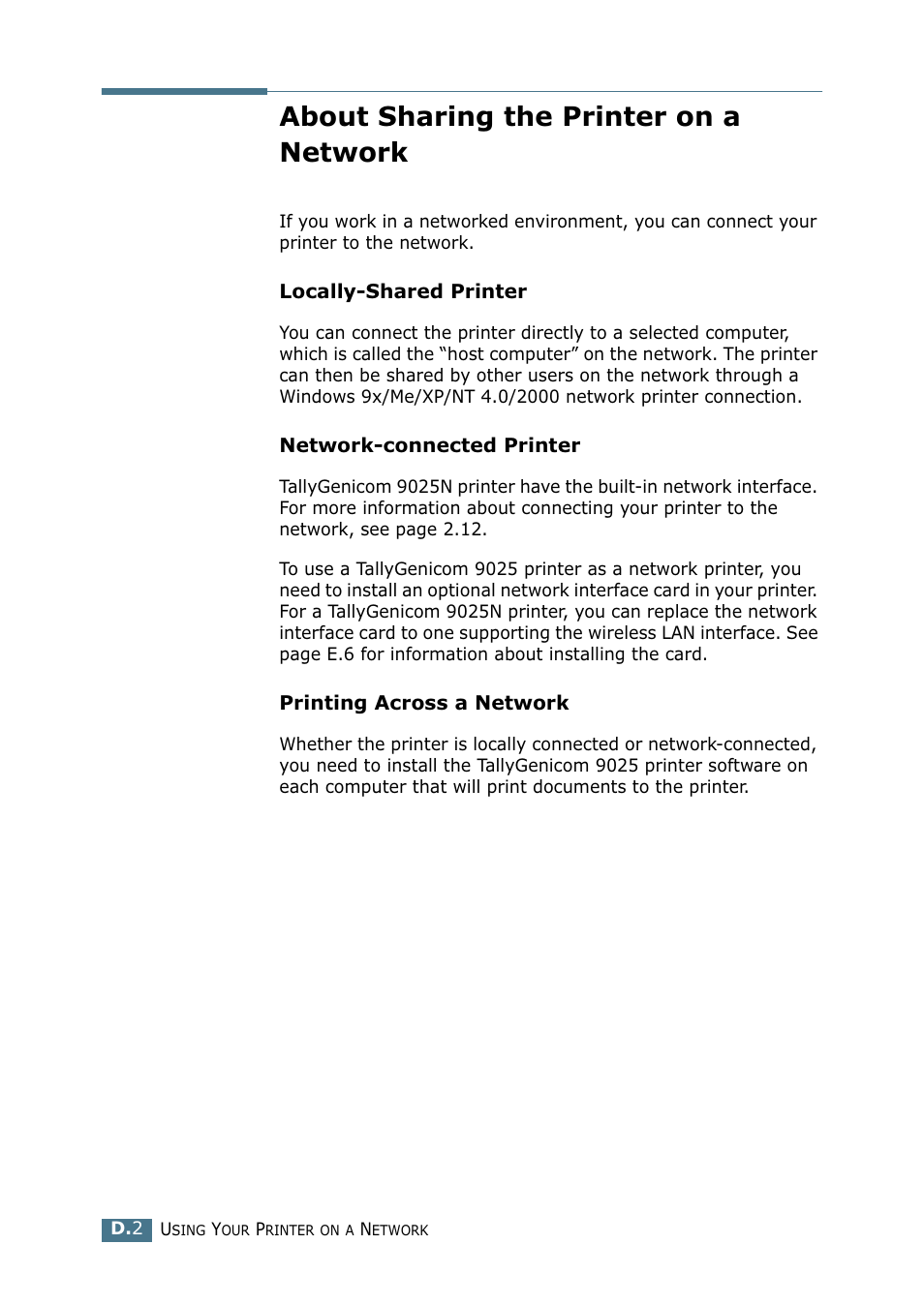 About sharing the printer on a network | Tally Genicom Tally Mono Laser 9025N User Manual | Page 177 / 214