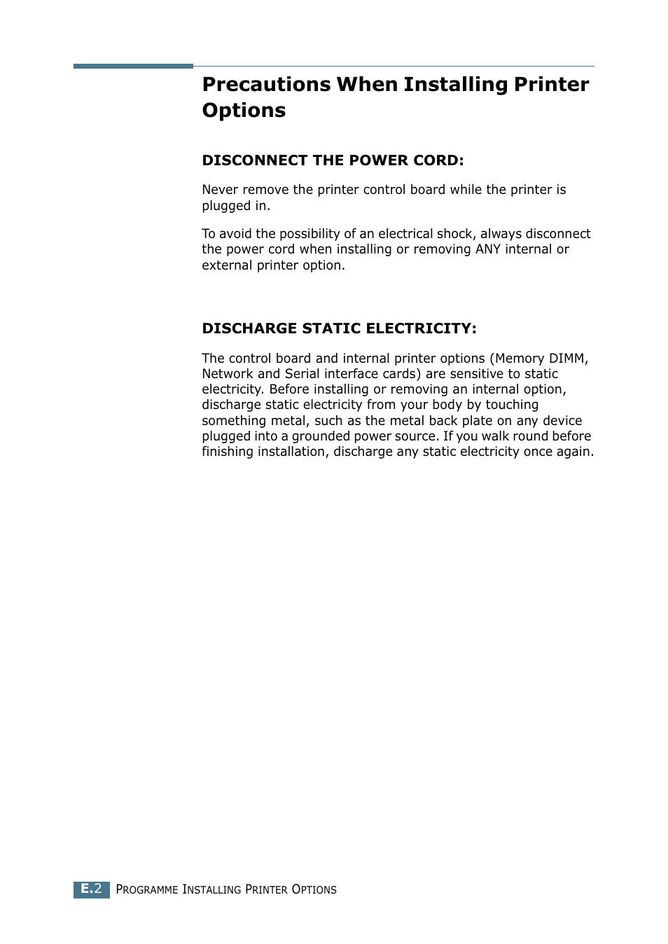 Precautions when installing printer options | Tally Genicom Tally Mono Laser 9025N User Manual | Page 191 / 214