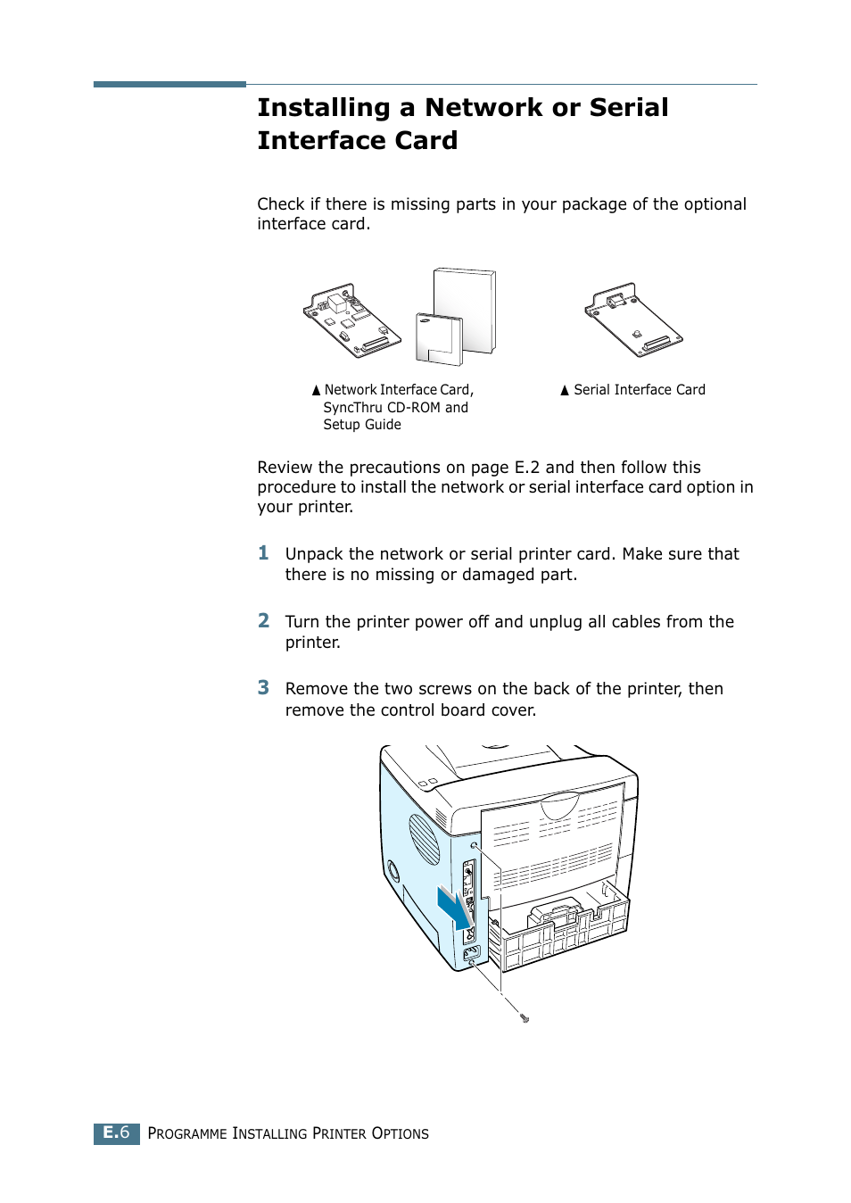 Installing a network or serial interface card | Tally Genicom Tally Mono Laser 9025N User Manual | Page 195 / 214