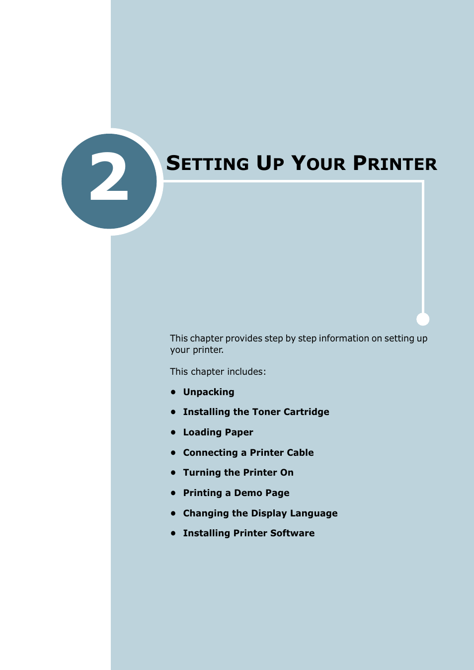Setting up your printer, Chapter 2, Etting | Rinter | Tally Genicom Tally Mono Laser 9025N User Manual | Page 20 / 214