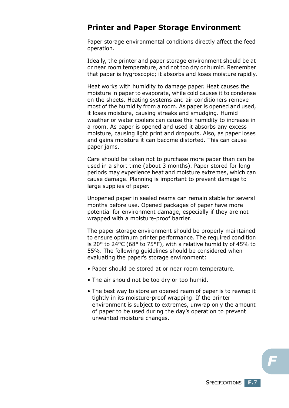 Printer and paper storage environment | Tally Genicom Tally Mono Laser 9025N User Manual | Page 208 / 214