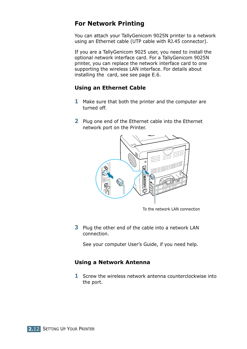 For network printing | Tally Genicom Tally Mono Laser 9025N User Manual | Page 31 / 214