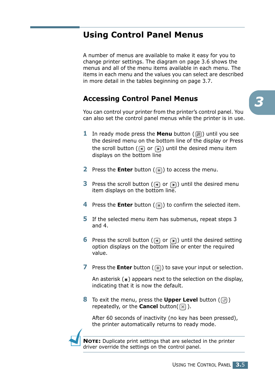 Using control panel menus, Accessing control panel menus | Tally Genicom Tally Mono Laser 9025N User Manual | Page 46 / 214