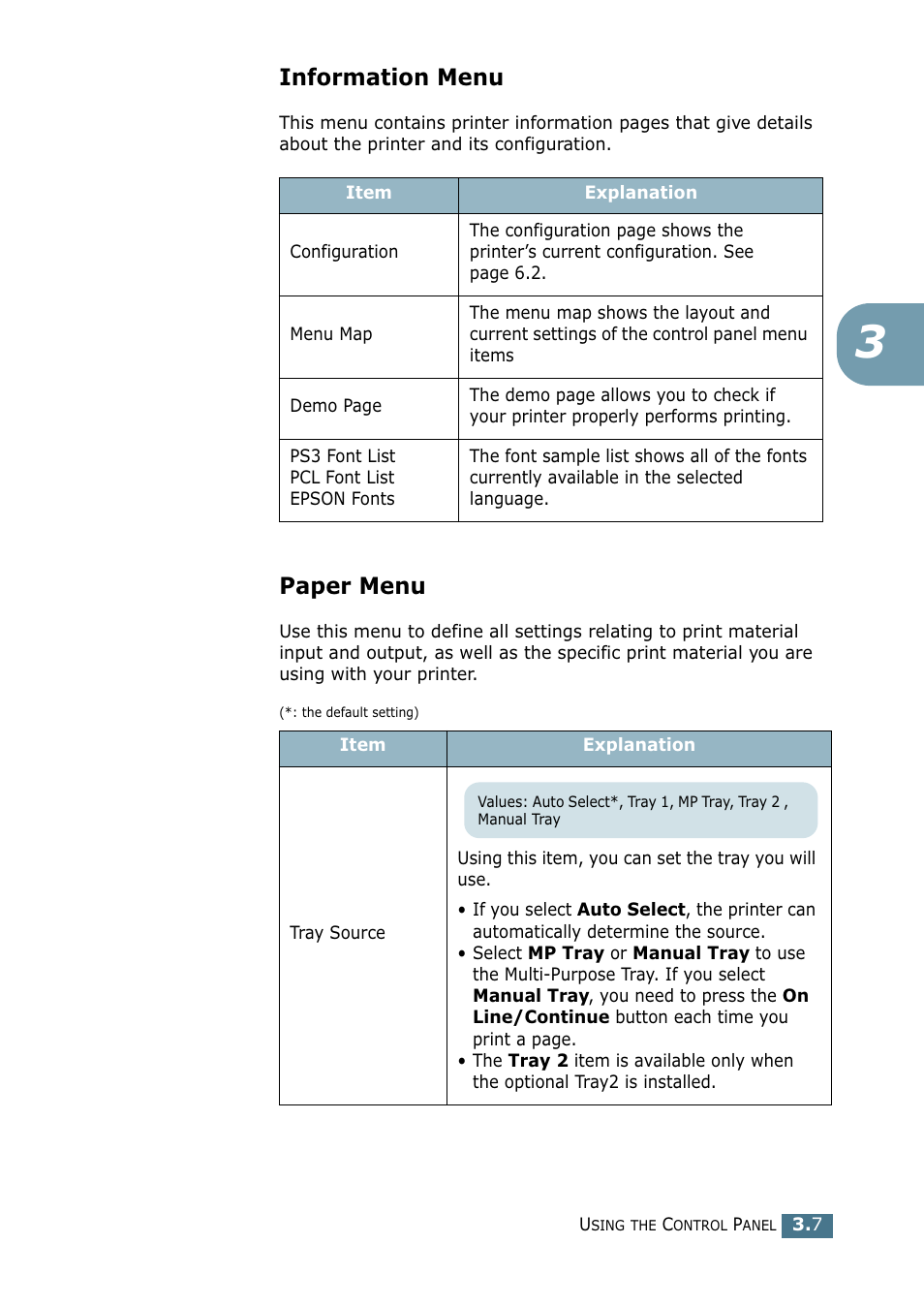 Information menu, Paper menu | Tally Genicom Tally Mono Laser 9025N User Manual | Page 48 / 214