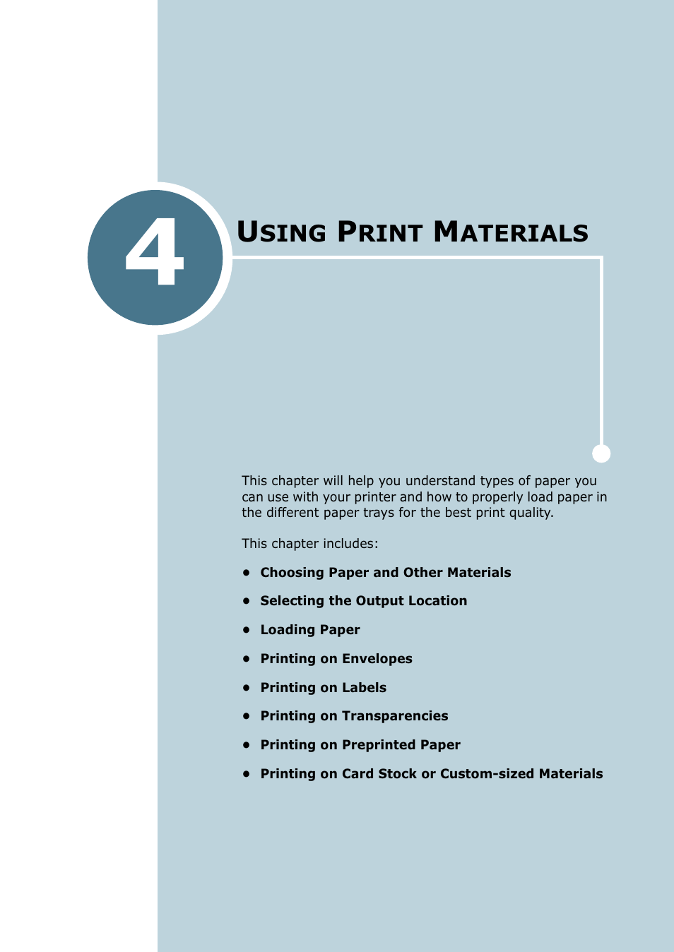 Using print materials, Chapter 4, Sing | Rint, Aterials | Tally Genicom Tally Mono Laser 9025N User Manual | Page 64 / 214