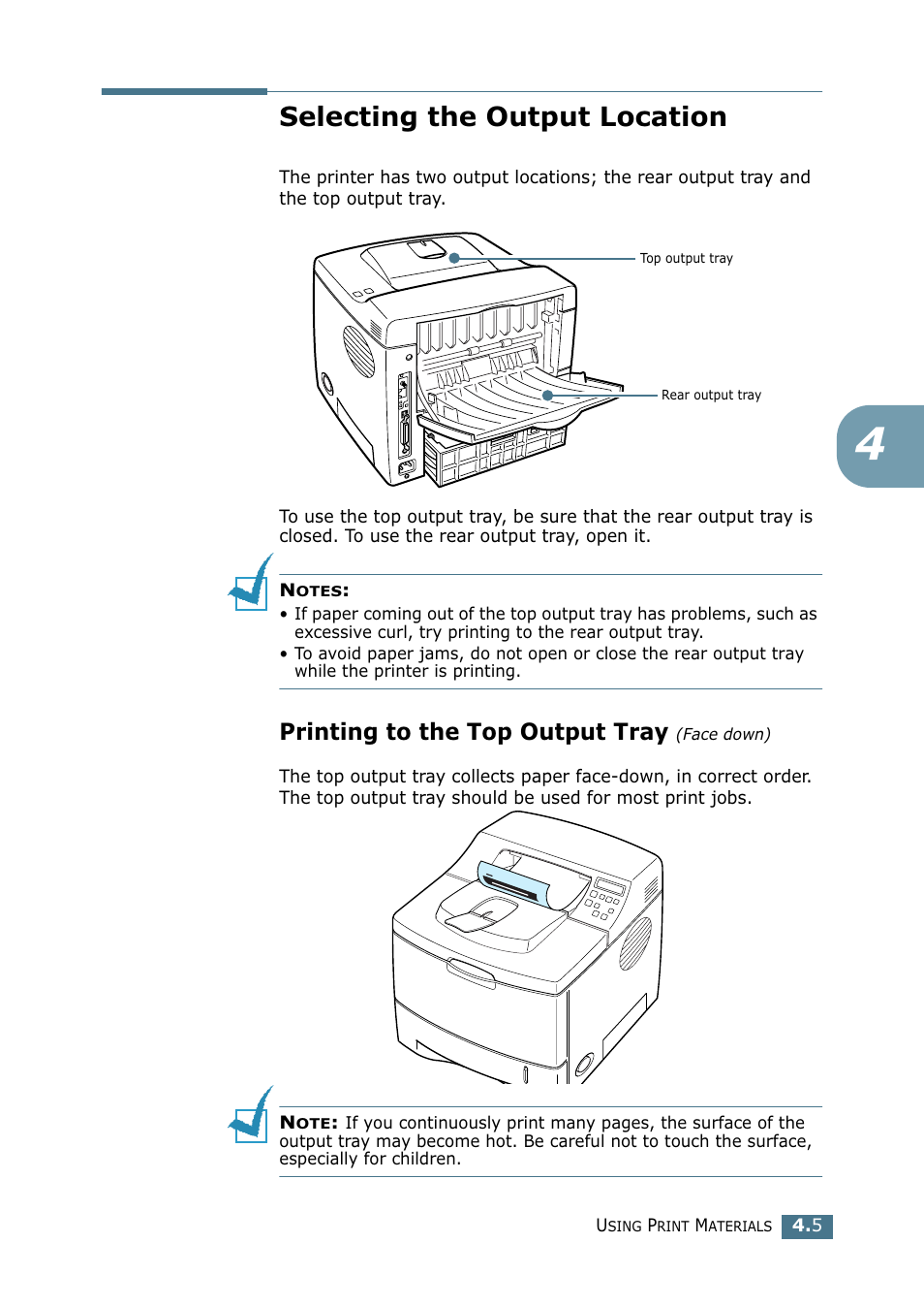 Selecting the output location, Printing to the top output tray (face down), Printing to the top output tray | Tally Genicom Tally Mono Laser 9025N User Manual | Page 68 / 214