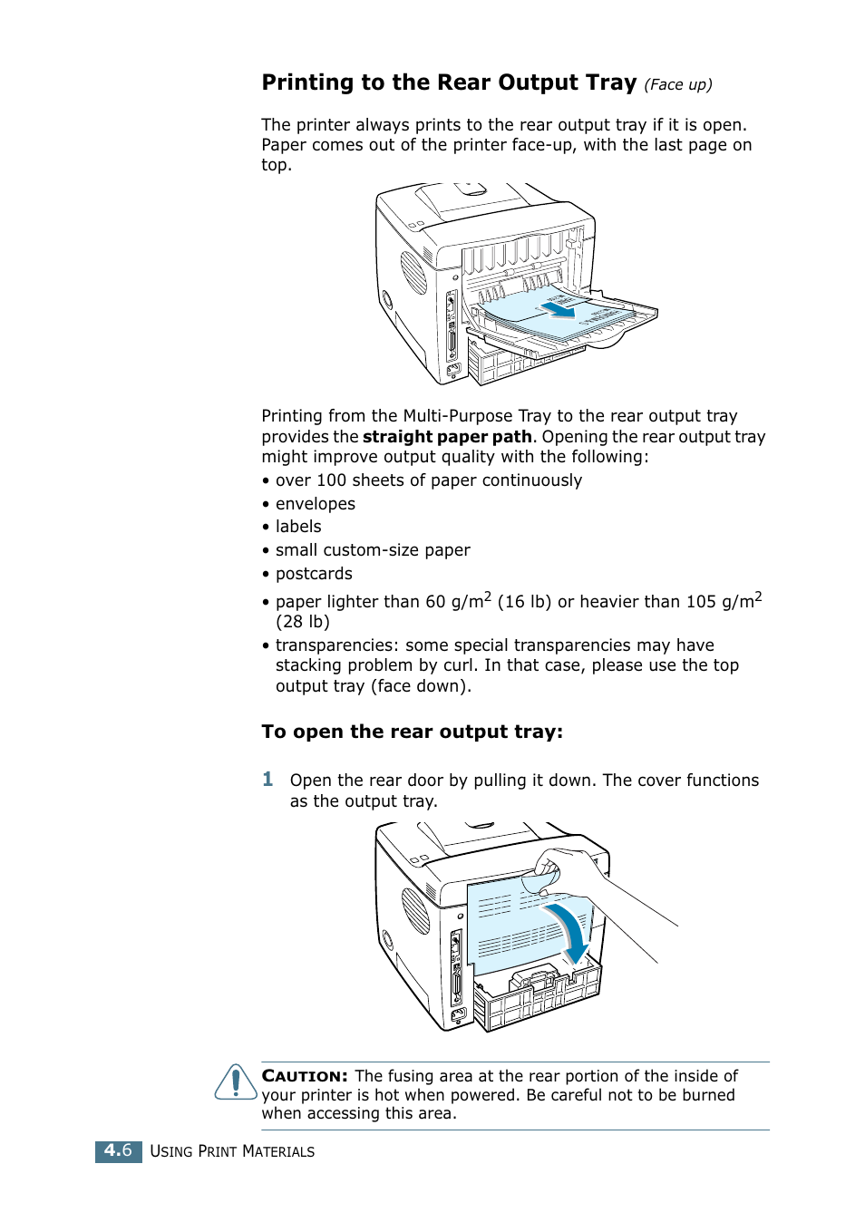 Printing to the rear output tray (face up), Printing to the rear output tray | Tally Genicom Tally Mono Laser 9025N User Manual | Page 69 / 214