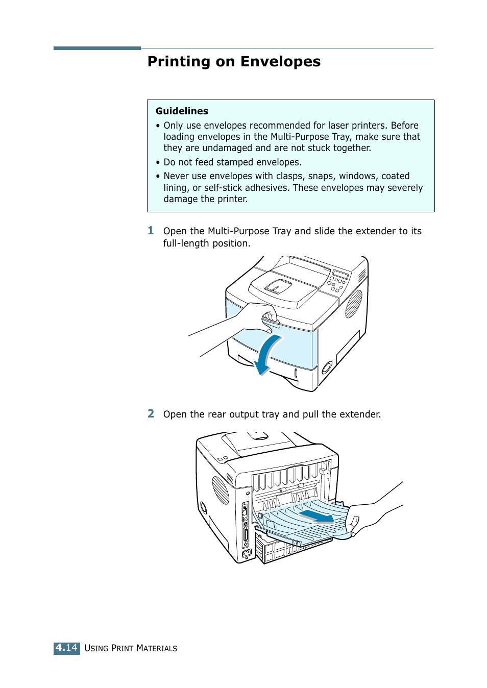 Printing on envelopes | Tally Genicom Tally Mono Laser 9025N User Manual | Page 77 / 214