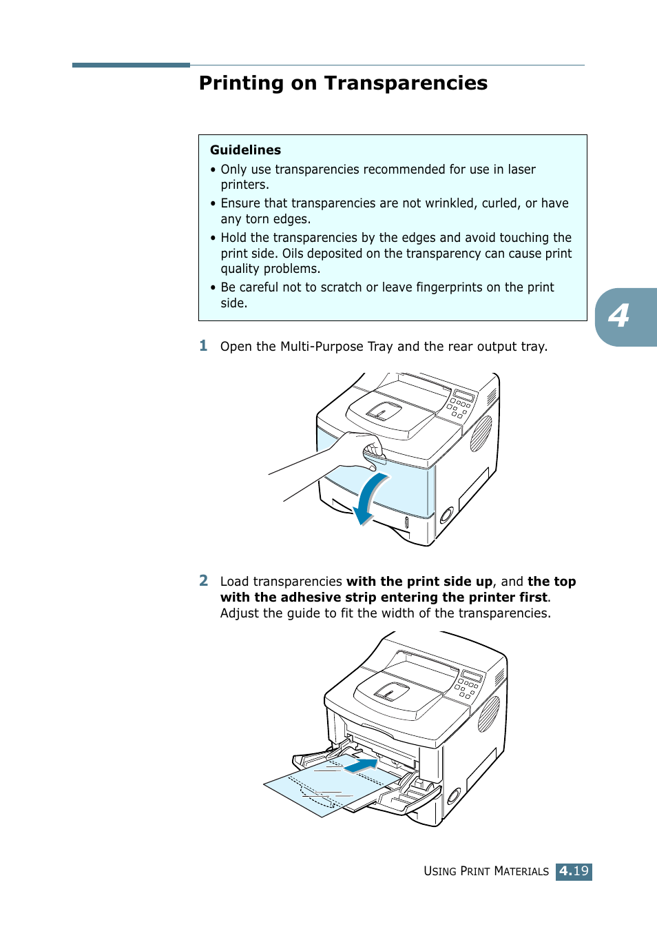 Printing on transparencies | Tally Genicom Tally Mono Laser 9025N User Manual | Page 82 / 214