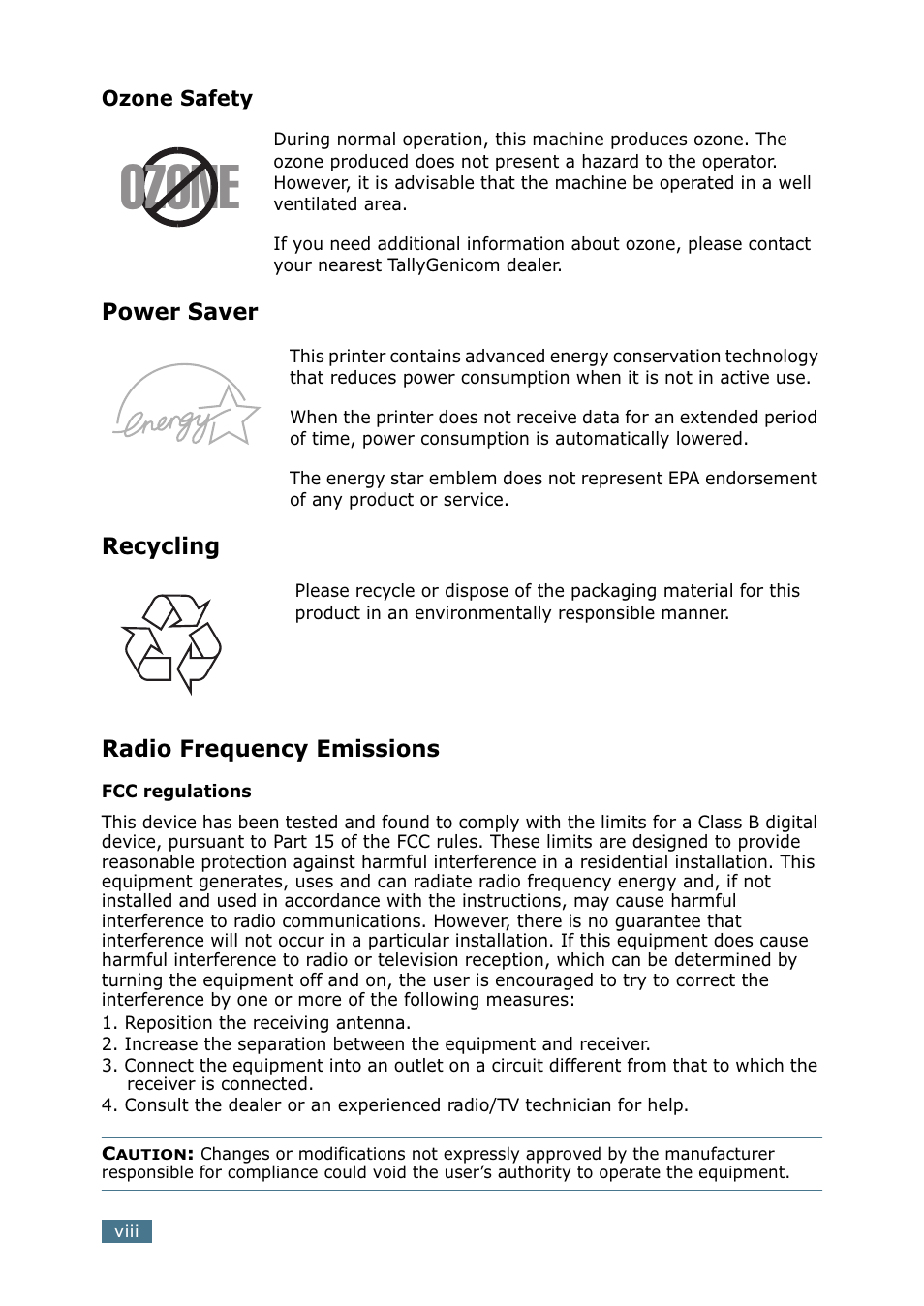 Ozone | Tally Genicom Tally Mono Laser 9025N User Manual | Page 9 / 214