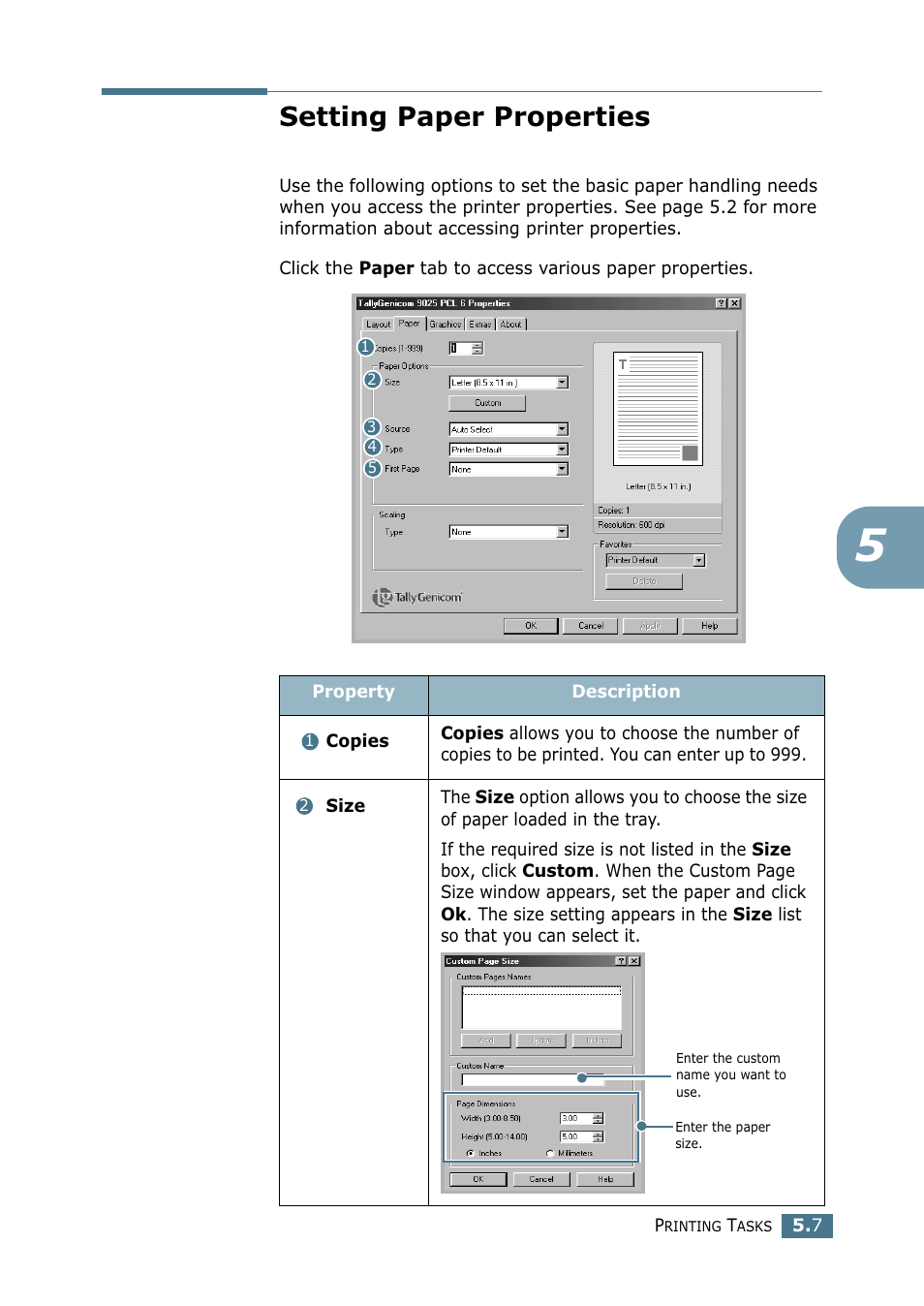 Setting paper properties | Tally Genicom Tally Mono Laser 9025N User Manual | Page 94 / 214