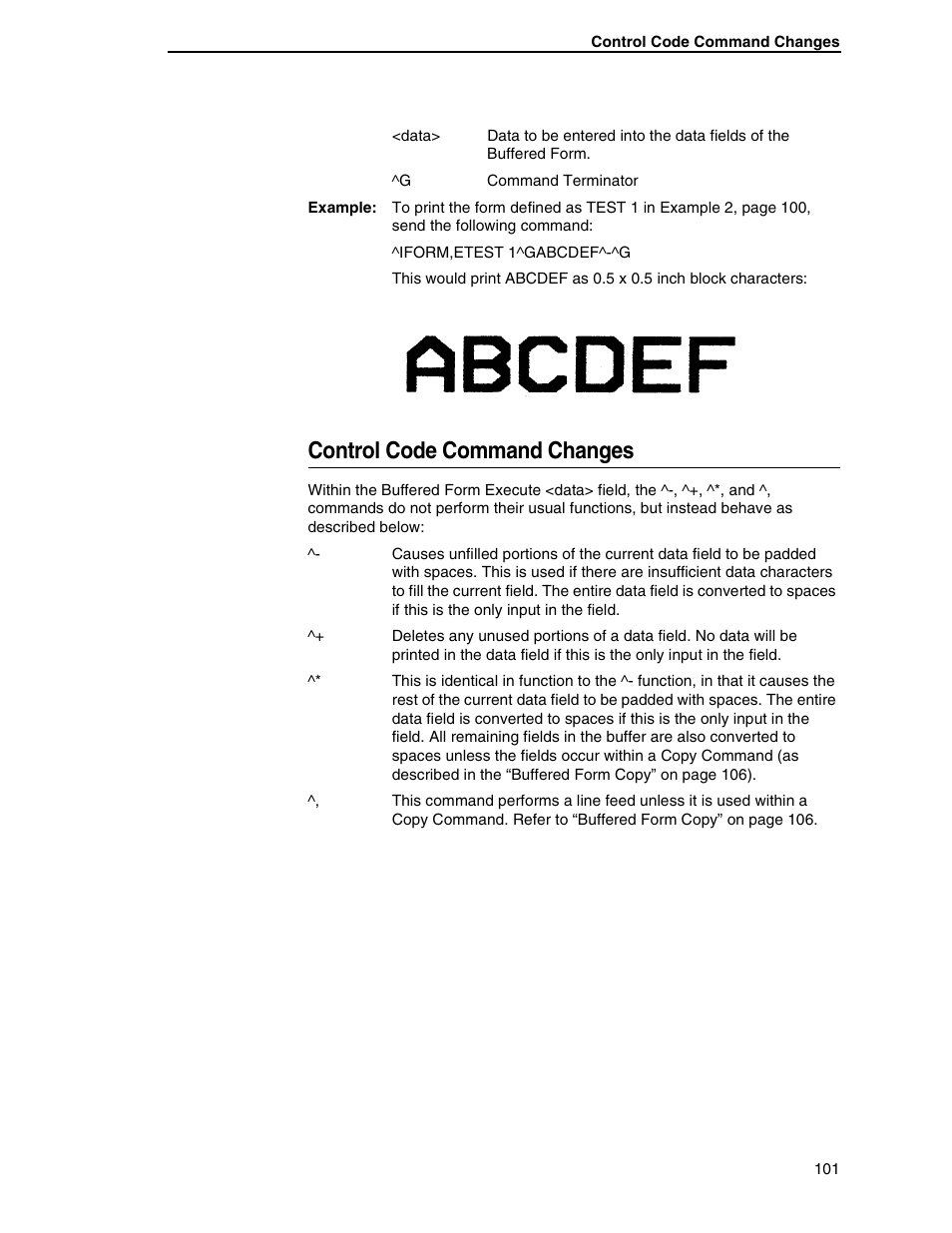 Control code command changes | Tally Genicom 6600 User Manual | Page 101 / 330