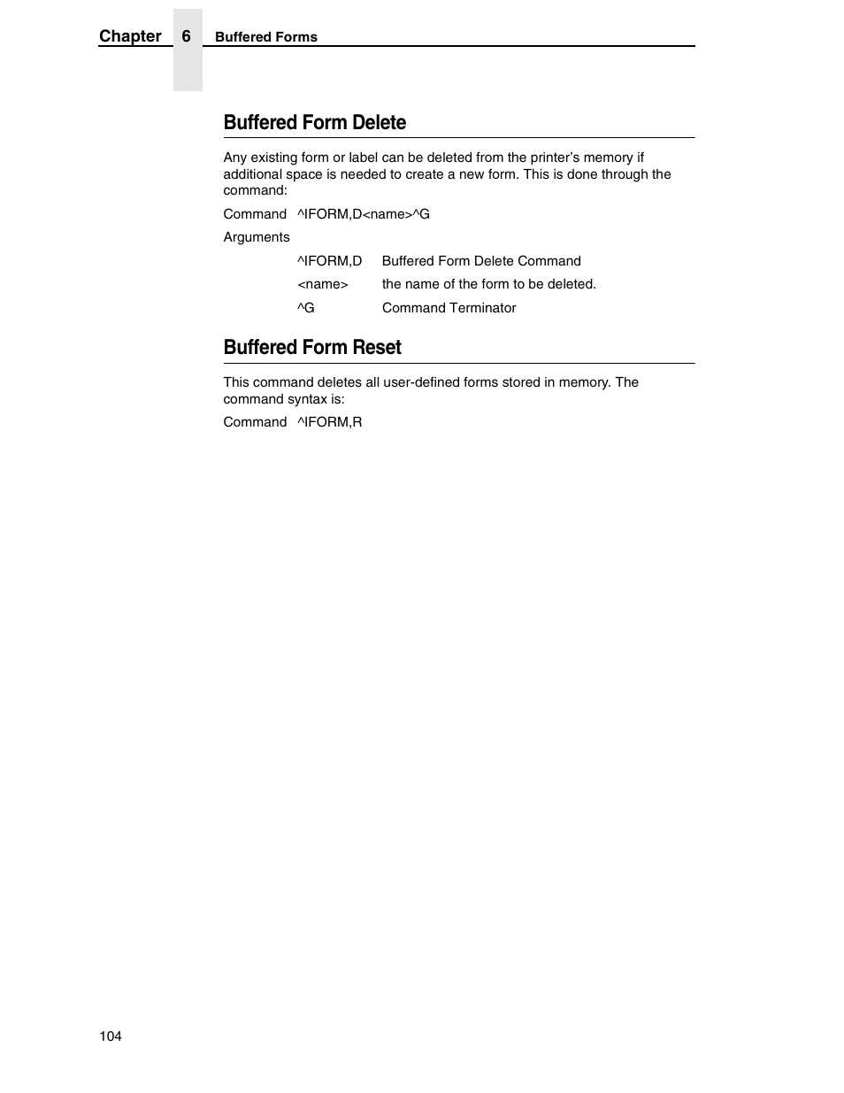 Buffered form delete, Buffered form reset | Tally Genicom 6600 User Manual | Page 104 / 330