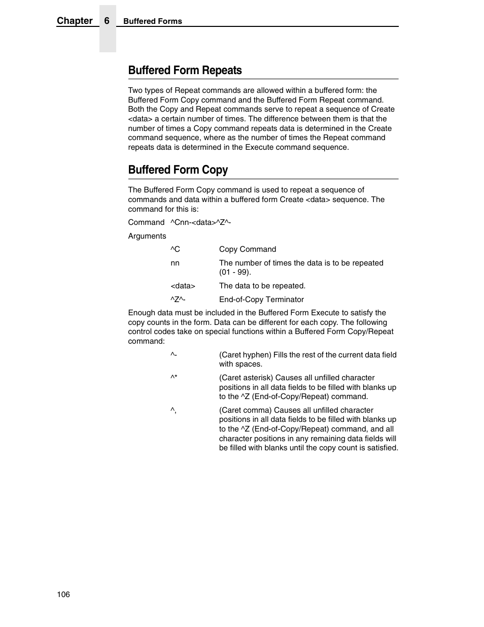 Buffered form repeats, Buffered form copy | Tally Genicom 6600 User Manual | Page 106 / 330